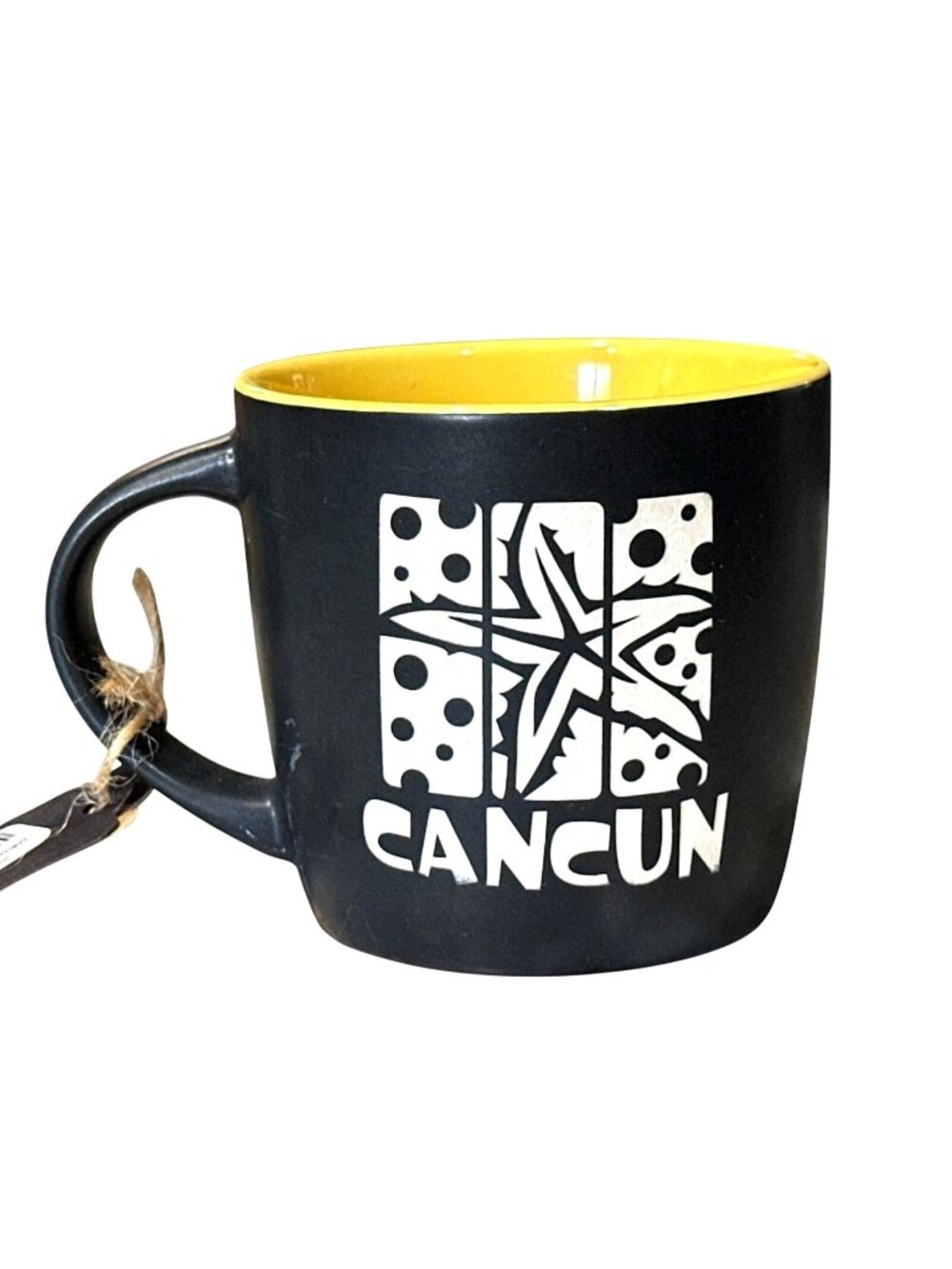 Cancun Mexico Handcrafted Ceramic Coffee Mug Black Yellow Souvenir New With Tag